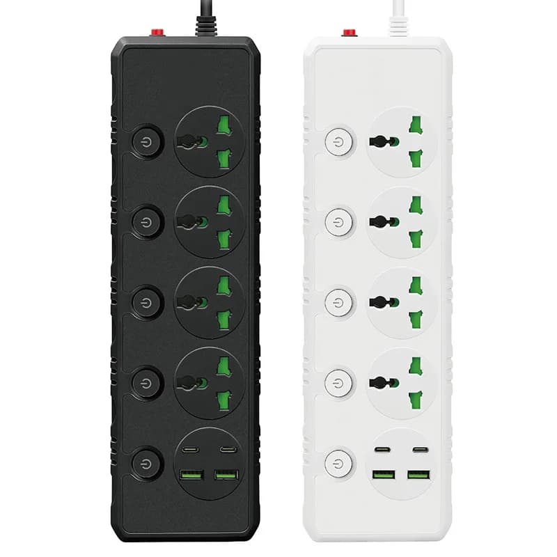 Multi-Contact Plugs Multiple socket 4 subcontrol switches Universal sockets with 2 USB ports 2 Type-C 2-M cable socket US UK EU