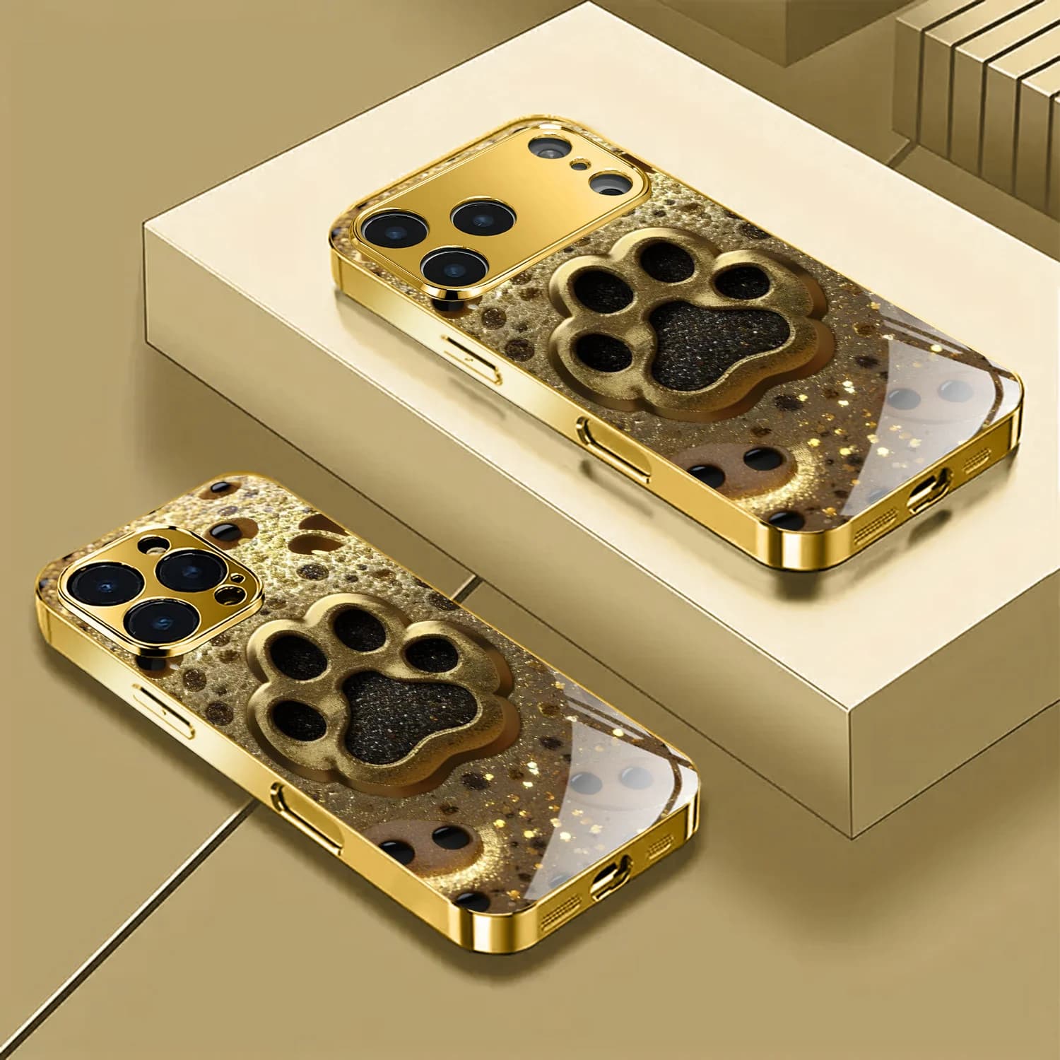 Phone Case: High-end Electroplated Gold Dog Paw Pattern New Phone Case, Suitable for iPhone 17, 16, 15, 14, 13, 12, 11, etc