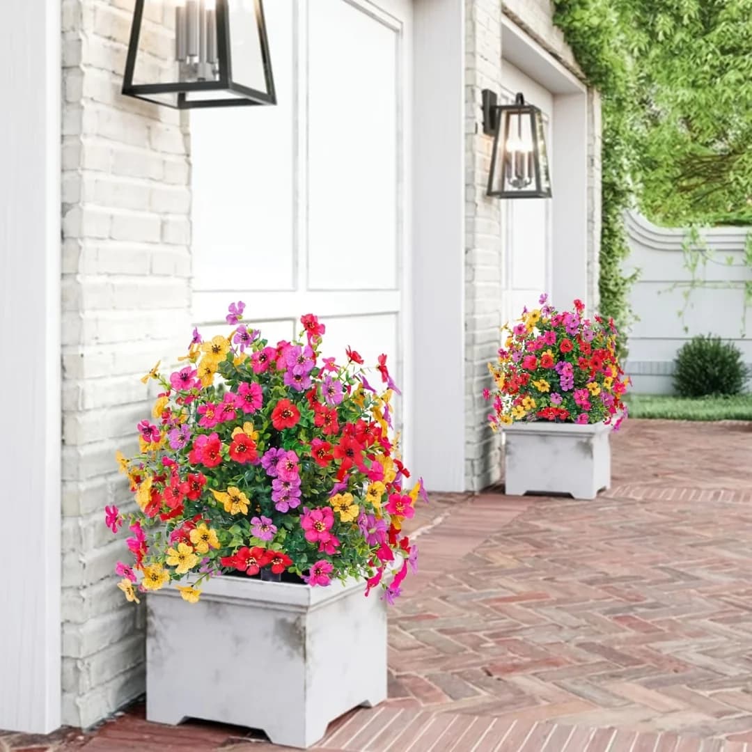 1 Bundle Artificial Flowers Outdoor UV Resistant Shrubs Plants Fake Flower Greenery for Office Kitchen Wedding Garden Decor