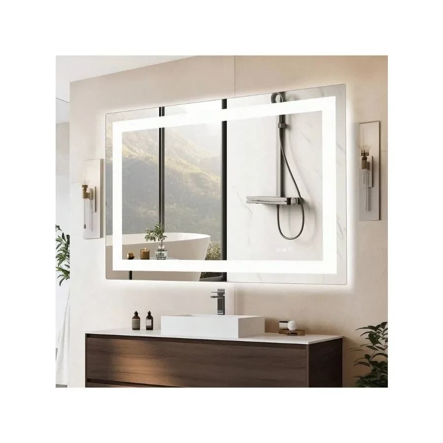 Specchio da bagno a LED OLIXIS da parete con funzione antiappannamento, specchi rettangolari dimmerabili con luce frontale e retroilluminazione, funzione memoria