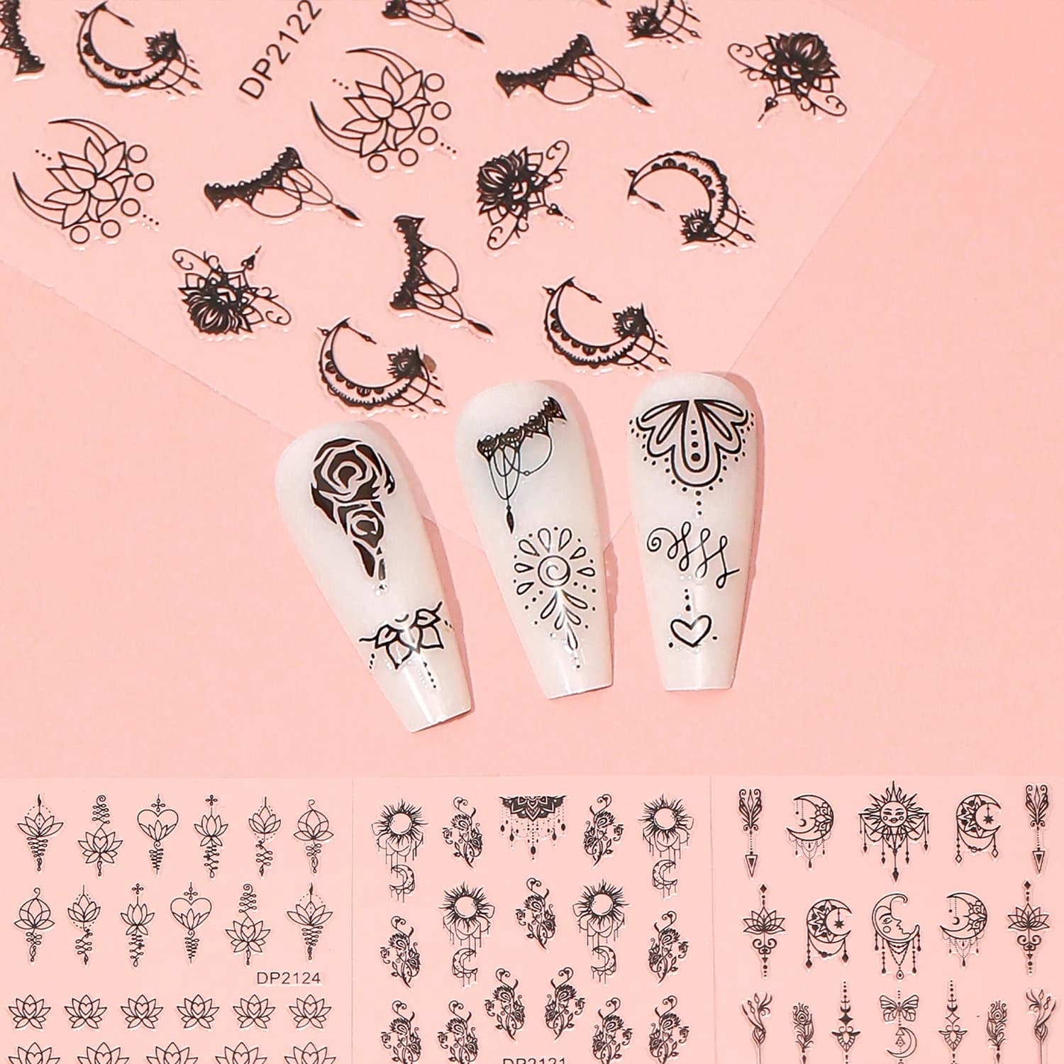 12sheets Dream Catcher Black Pink White Series Set High Quality Decal Decoration Nail Supplier