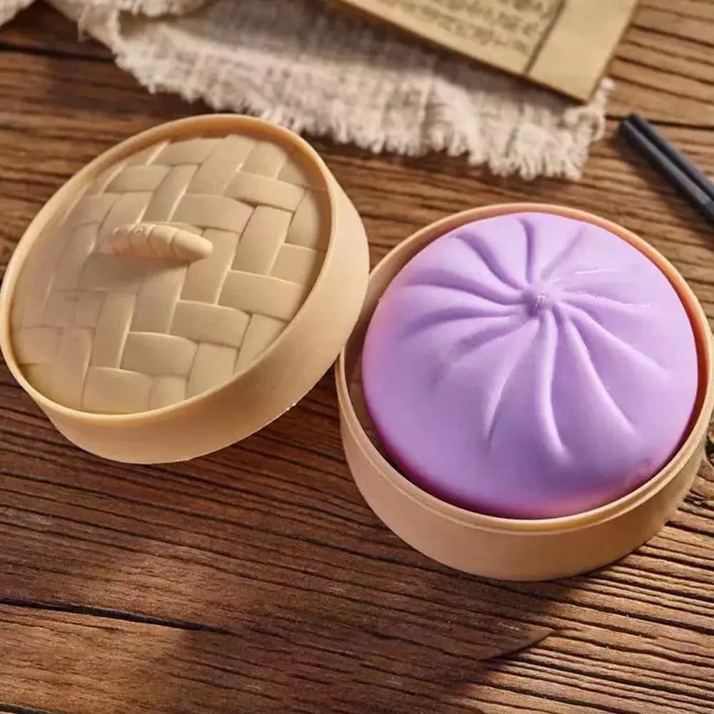 Colorful Dumpling Squishes Stress Balls Simulation Food Squishies Dough Ball With Steamer Low Rebound Decompression Toys