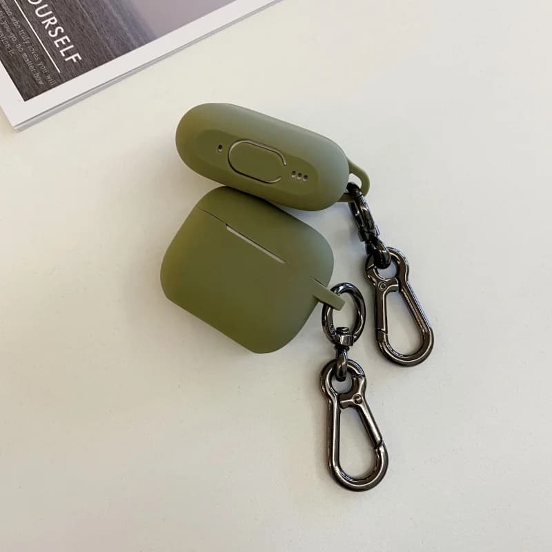 Dustproof Anti-fall Army Green Silicon Earphone Case with Metal Hook for Airpods Pro, Pro2, Pro3, 1, 2, 3, 4
