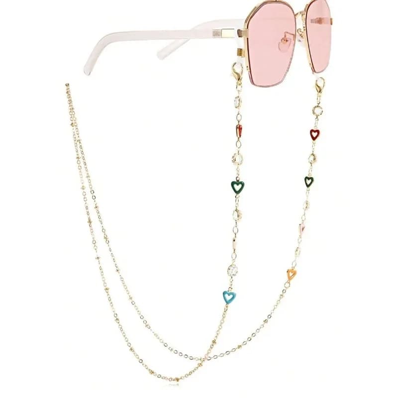 1PC-Accessori per occhiali da donna alla moda, realizzati a mano con smalto colorato a forma di cuore e design con catena di diamanti.
