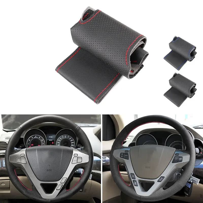 Rivestimento in pelle traforata nera per Acura MDX 2007 2008 2009 2010 2011 2012 2013 Copertura di protezione del volante dell'auto treccia a mano