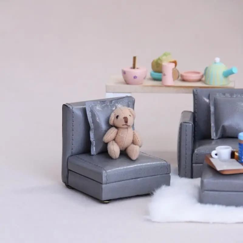 Realistic 1/12 Scale Dollhouses Sofa Set Soft Cloth Cover Wooden Base Simple Couch Model Furniture Accessory