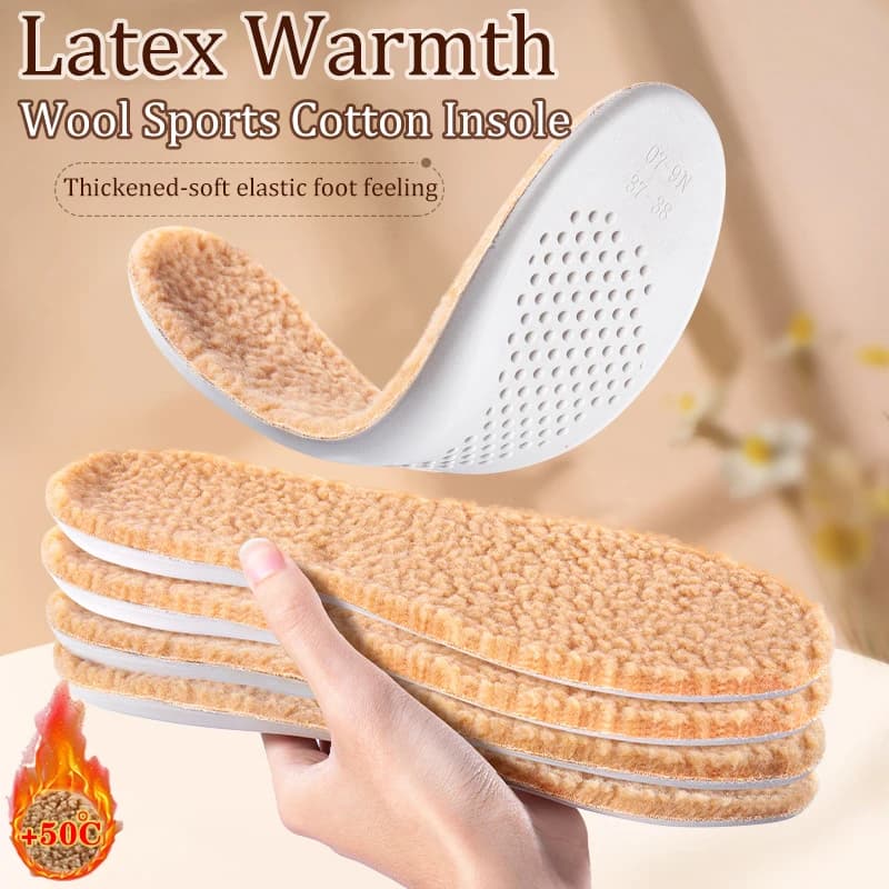 Hot in wool Winter soles padded in latex with soft hexified background Sports in cotton Footwear Self-heated thermal feet Shoe cushions