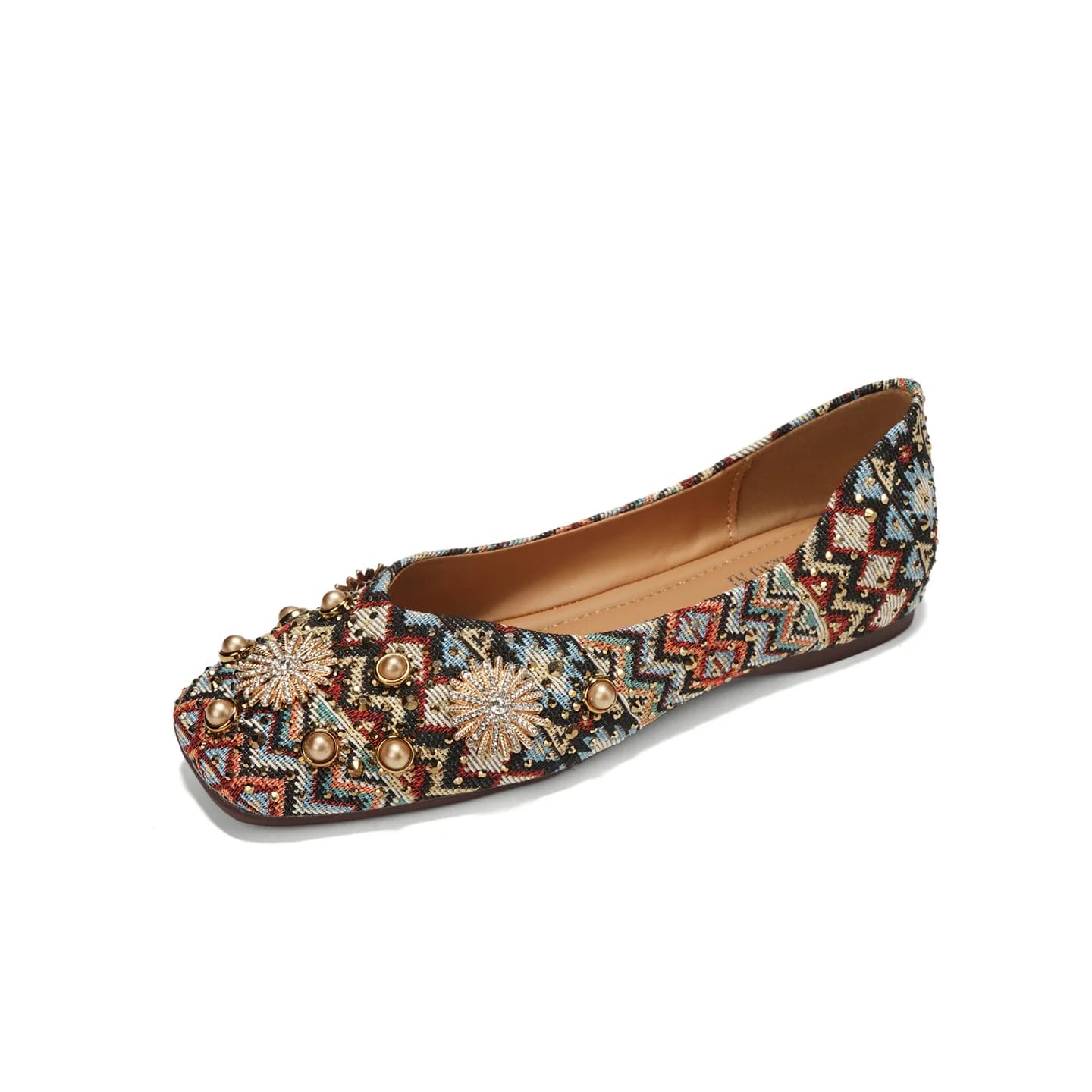 Women's Bohemian Embroidered Flats with Studs Closed Toe Ethnic Print Slip On Shoes Summer Comfortable Loafers