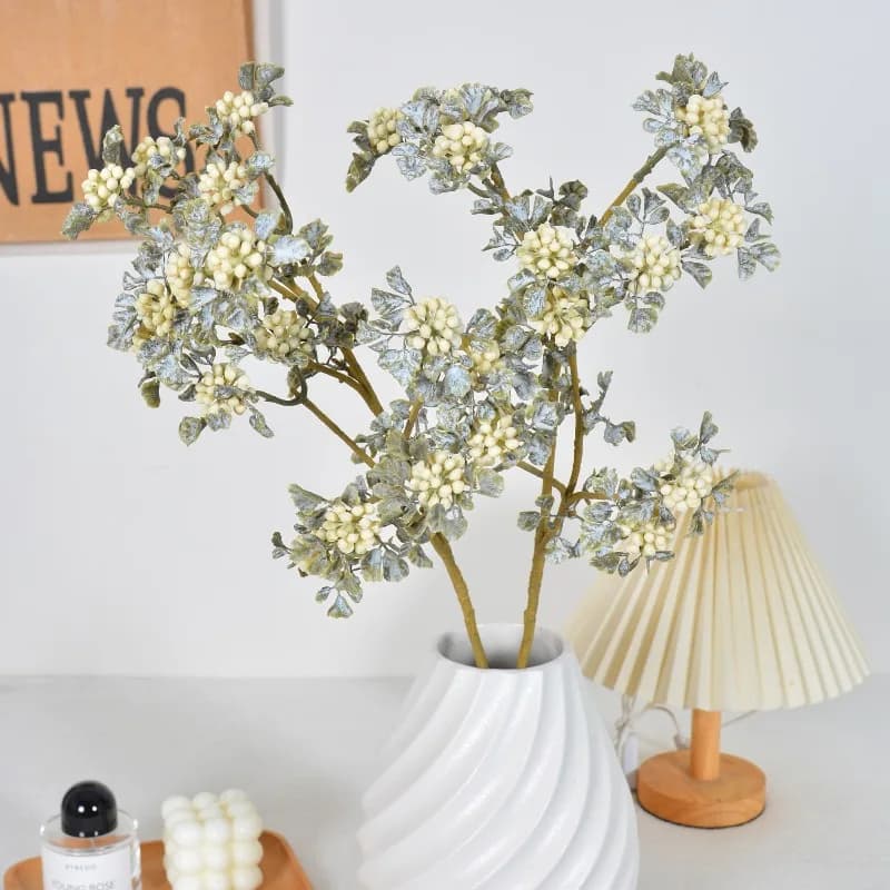 6pcs Artificial Lace Berry Branch Plastic Green Plants Floral Auditorium Decoration Simulation Autumn Retro Raspberry Plant