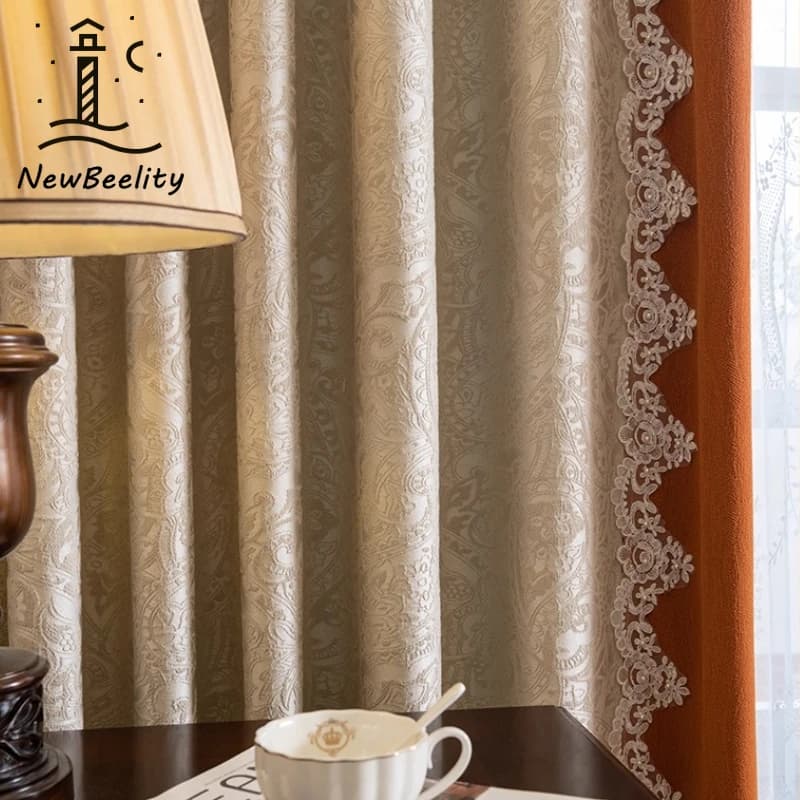 French Beige Embossed Blackout Curtains Window Curtains for Living Room Bedroom Dining Custom Size Luxury Decoration Drapes