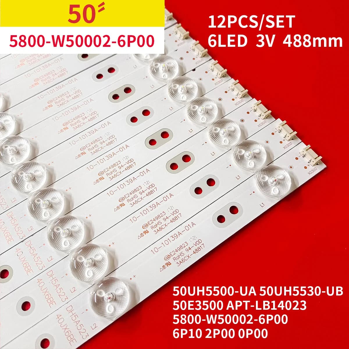 12 PCS 6LED 490mm LED backlight strip for 50UH5500 50UH5530 5835-W50002-2P00 5800-W50002-0P00 6P10 2P00 6P00 APT-LB14023