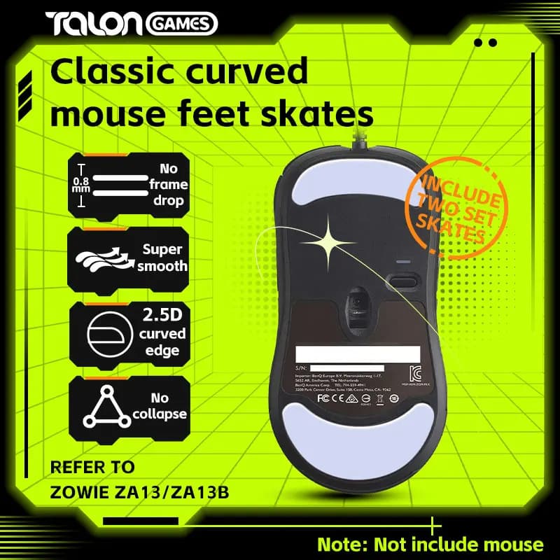 2 Set TALONGAMES Piedini per mouse Grigio chiaro Personalizzato Bordo curvo Piedini per mouse Pattini per mouse da gioco wireless Zowie ZA13 / ZA13B