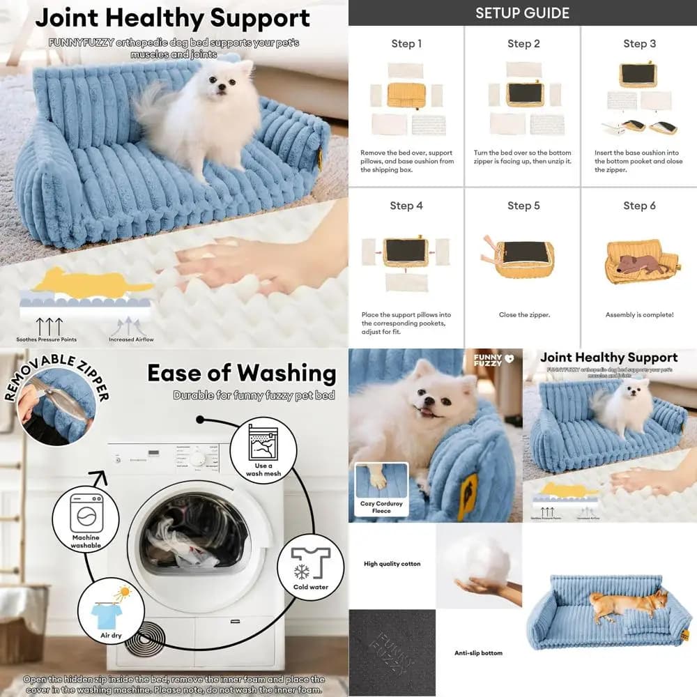 Orthopaedic Cane Bed with Removable Coating, Corduroy Washable Sofa, Supportive Bed, Snoozy Dream, Blue, XXL