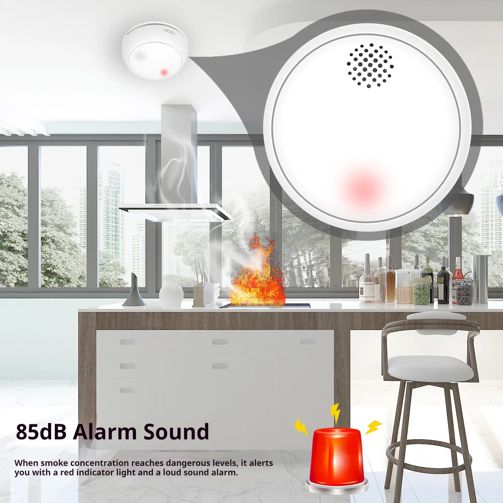 Rilevatore di fumo intelligente Tuya ZigBee – Rilevatore di incendio domestico wireless con avvisi dell'app