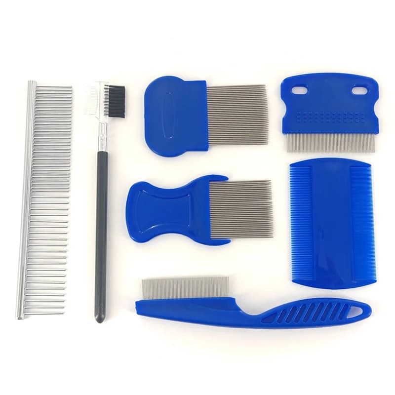 Kit di 7 Pettini per Toelettatura Animali Domestici, Strumenti Professionali a Doppia Faccia con Denti Arrotondati per la Rimozione delle Macchie Lacrimali