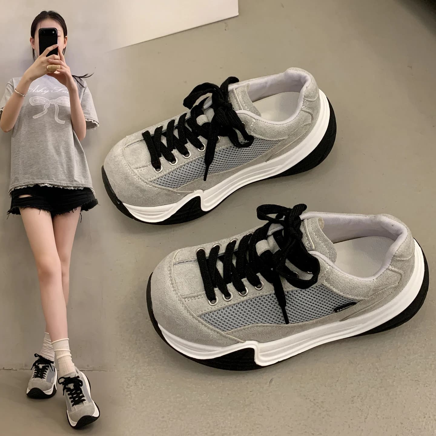 Women Thick Sole Height Boost Sneakers Summer 2026, Lace Up Trend All-match Casual Skate & Running Shoes