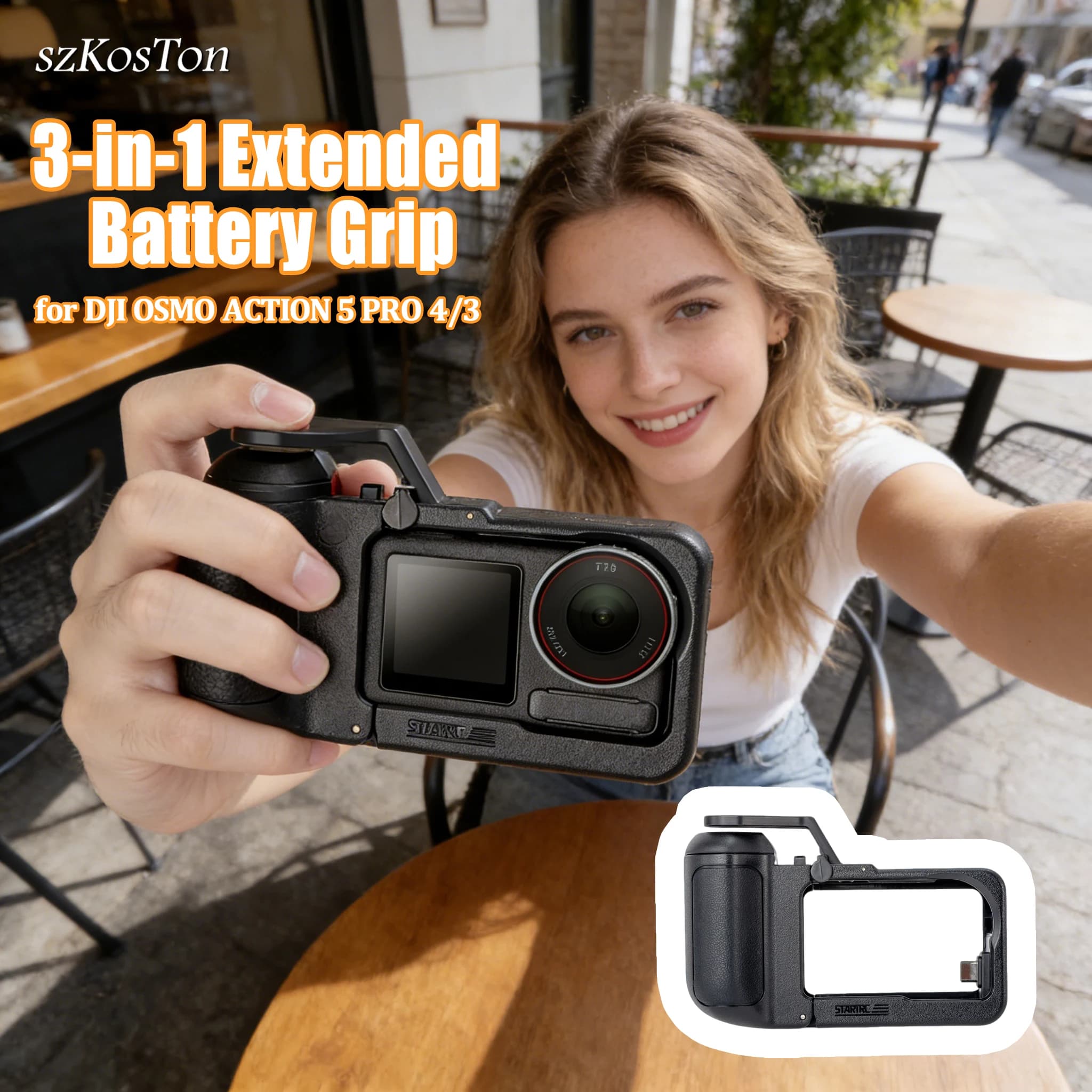 Per DJI OSMO ACTION 5 PRO/4/3 Street Shooting 3-in-1 Impugnatura batteria estesa con foro per vite da 1/4 Accessorio per fotocamera a sgancio rapido