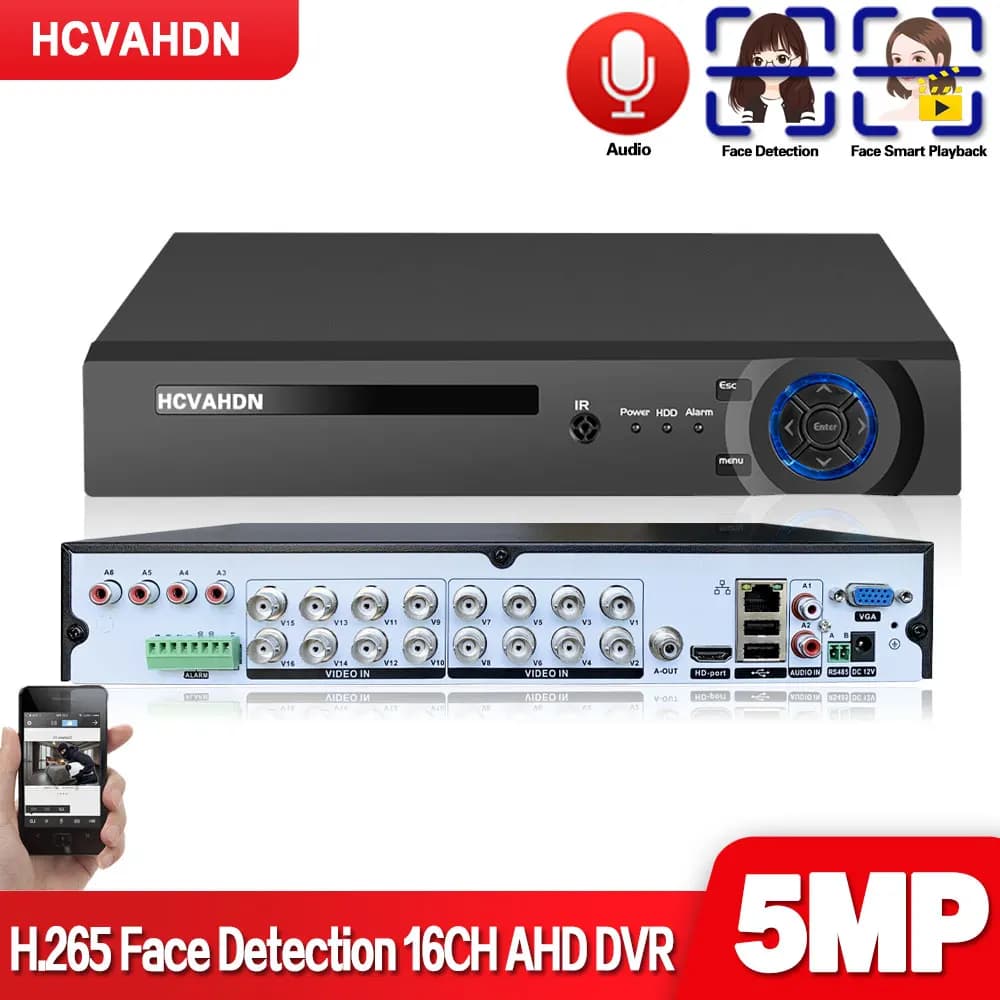H.265 DVR ibrido a 16 canali HD 5MP 16CH AHD DVR Kit sistema di telecamere di sicurezza 6 IN 1 CCTV Videoregistratore digitale Kit NVR a 8 canali