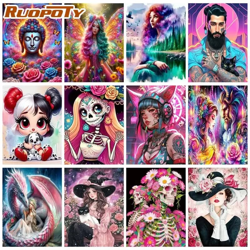 RUOPOTY Skeleton Paint By Numbers Unframe Paint Kit for Beginner Landscape Canvas for Painting Kits Frame Picture With Numbers