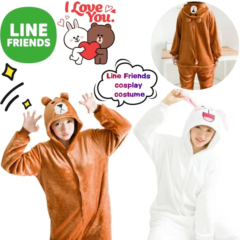 LINE Friends Cony and Brown matching pajamas high-appearance-value anime plush toys creative couple home cosplay prop outfits