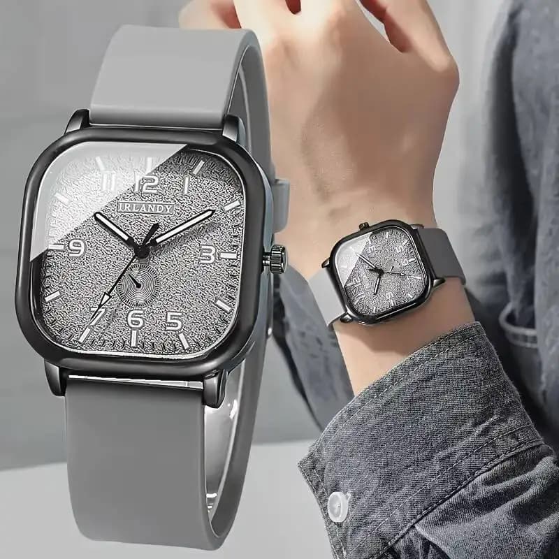 Fashionable square woman quartz watch, casual silicone strap, sports wristwatch for men, women, students (without box)