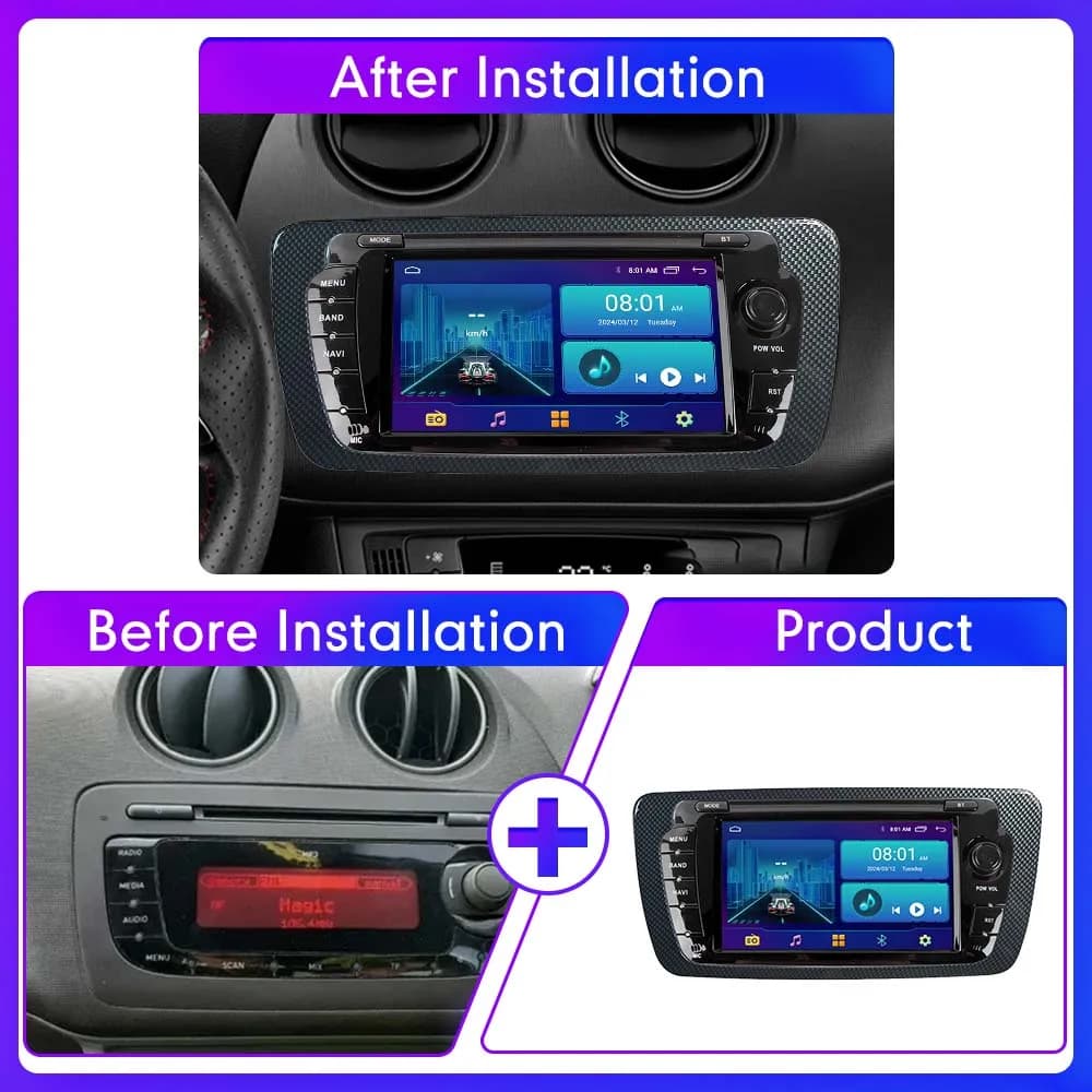 7 "Radio per auto Lettore video multimediale per Renault Seat Ibiza 2009-2013 2Din Navigazione GPS Audio Stereo CarPlay Android Auto FM