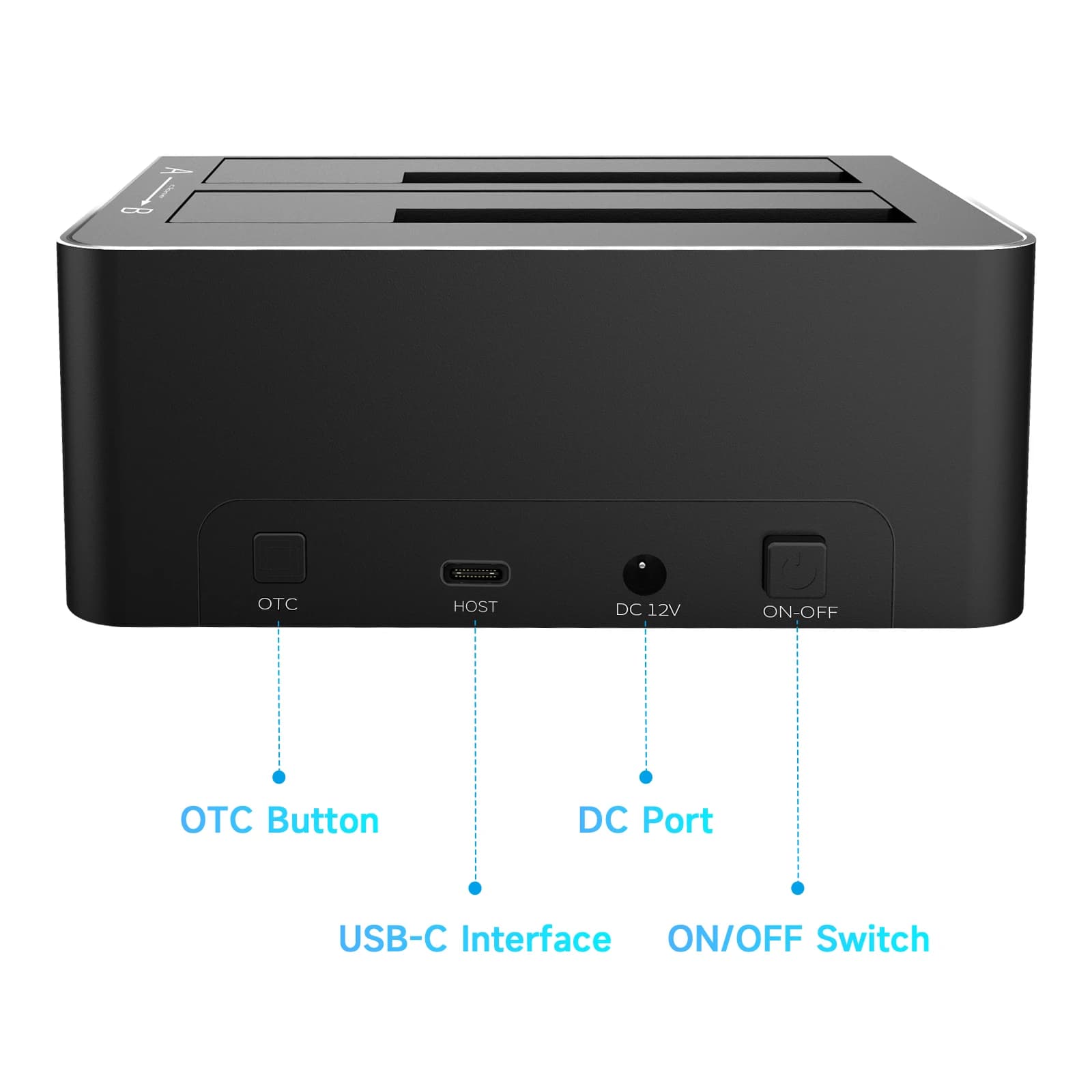 Docking station per disco rigido esterno dual-bay da USB C a SATA per HDD/SSD da 2,5/3,5 pollici Supporto funzione clone/duplicatore offline