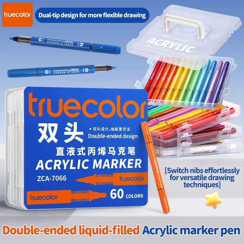 Pennarelli Acrilici Liquidi Truecolor a Doppia Punta, Impilabili, per Disegno Artistico e Forniture Artigianali
