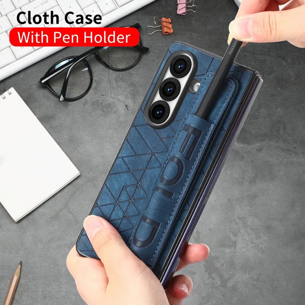 ZFold8 Ultra Leather Case Wrist Strap Cloth Pen Slot Texture Back Panel for Samsung Galaxy Z Fold 8 Ultra Case Slim Phone Coque