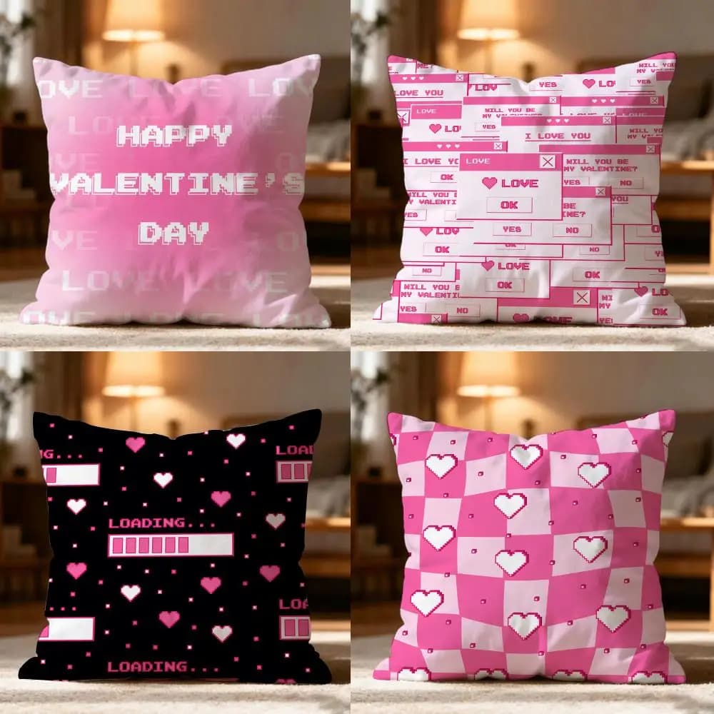 Valentine's Day Stickers X Pillow Case Cushion Cover Soft Washable Pillow Case Multi-Scene For Couch Bed Travel Office Use