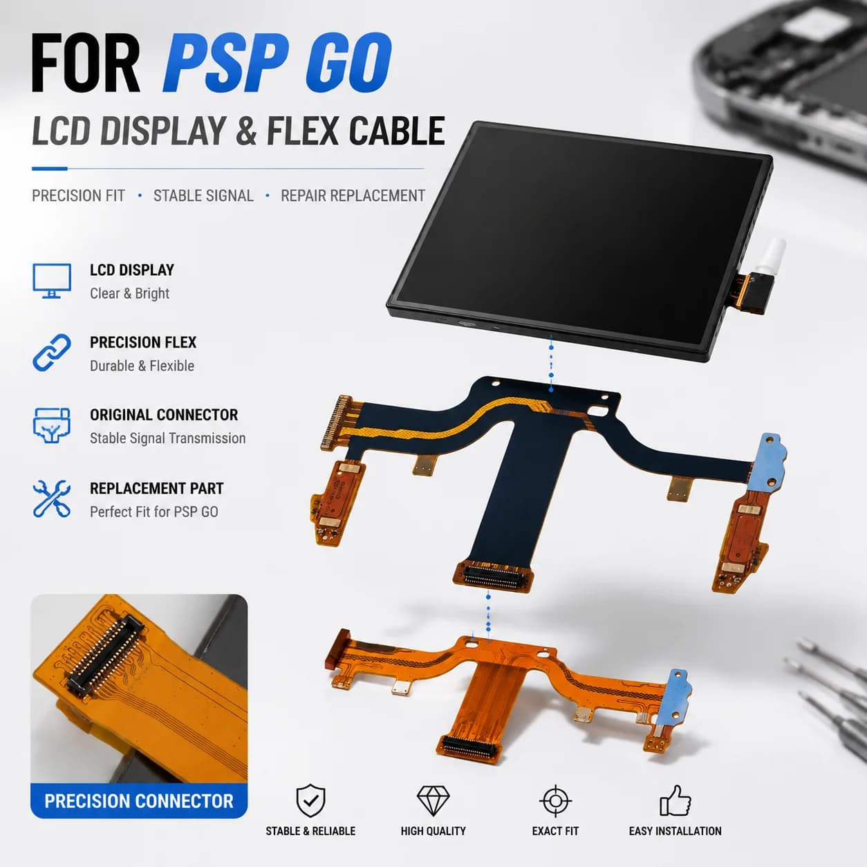 Game Console LCD Display Panel/Flex Ribbo Cable For PSP GO Precise Replacement Parts High Clarity For Broken Screen Repair