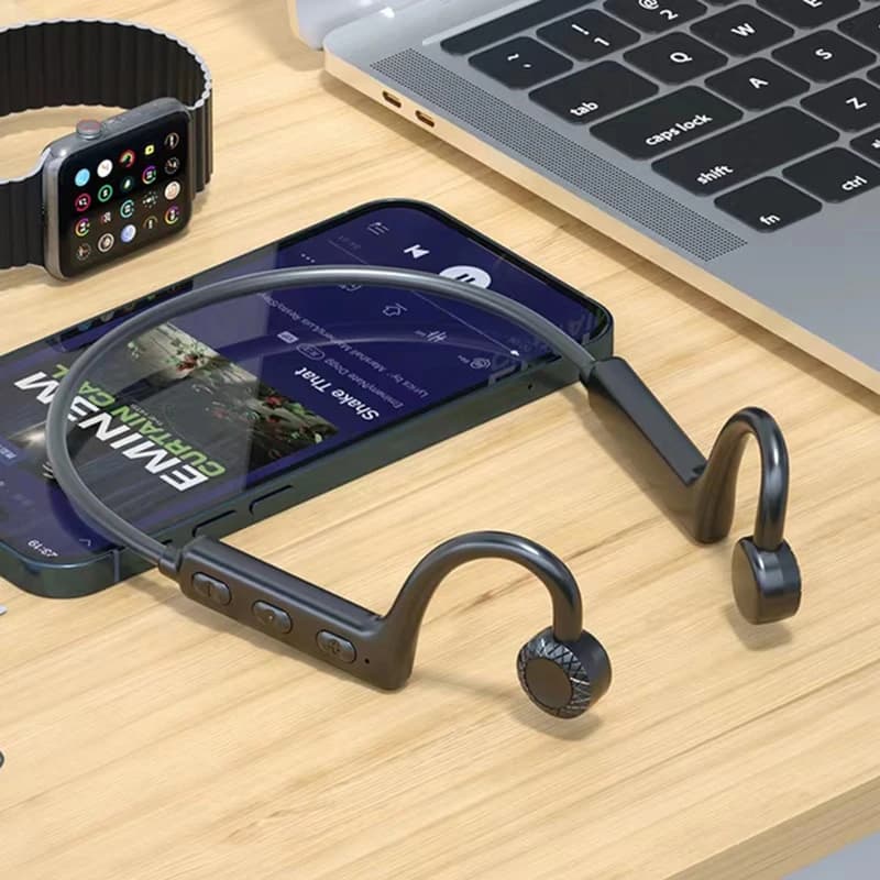 KS19 Auricolare a conduzione ossea Sport Archetto da collo impermeabile Auricolare sportivo Bluetooth 5.1 Auricolari stereo HiFi TWS wireless con microfono