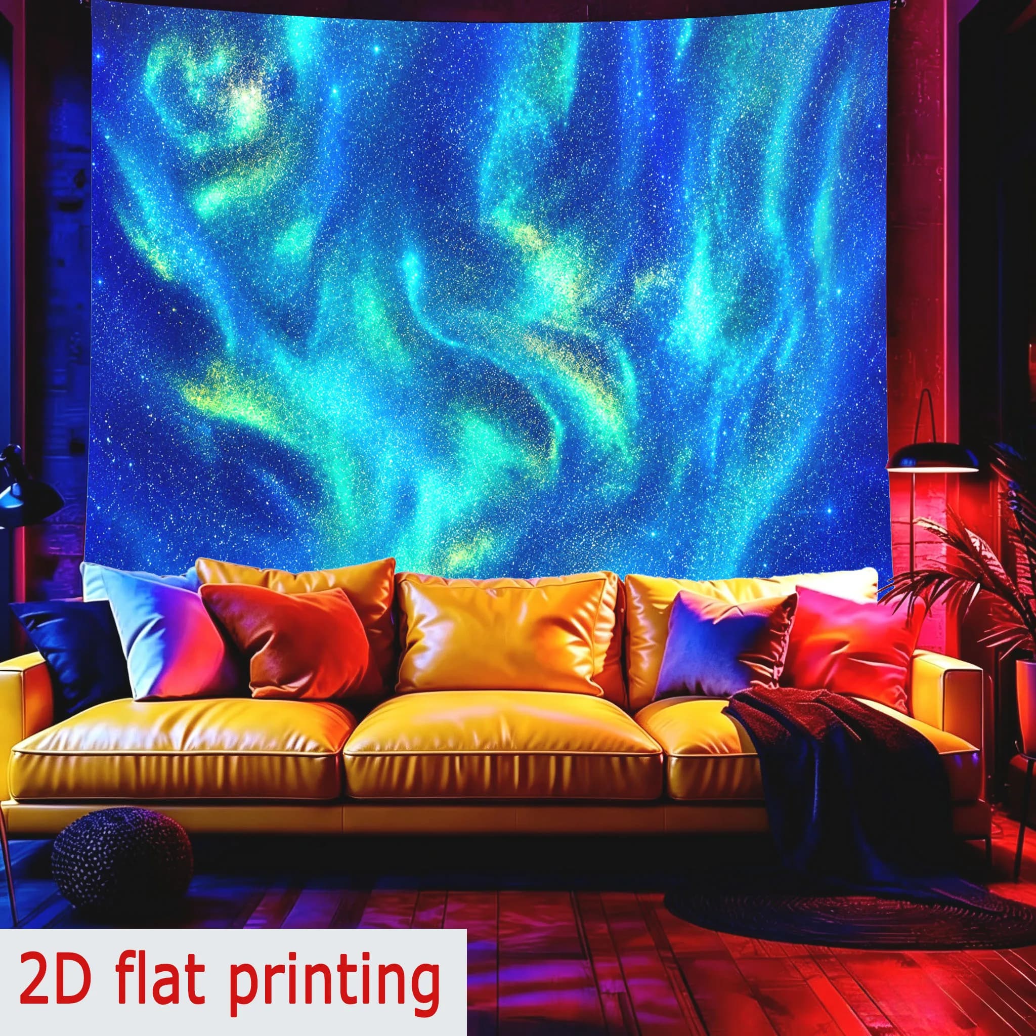 Vibrant Nebula Galaxy Tapestry Cosmic Space Wall Hanging Decor Art Blue Green Aurora Mural for Living Room Bedroom