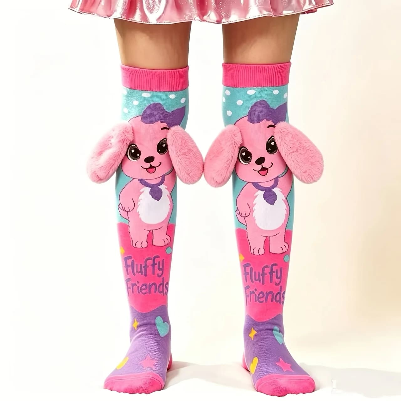 1 pair of children's 3D animal-shaped stockings plush dog prints cute girls' knee socks for daily parties.
