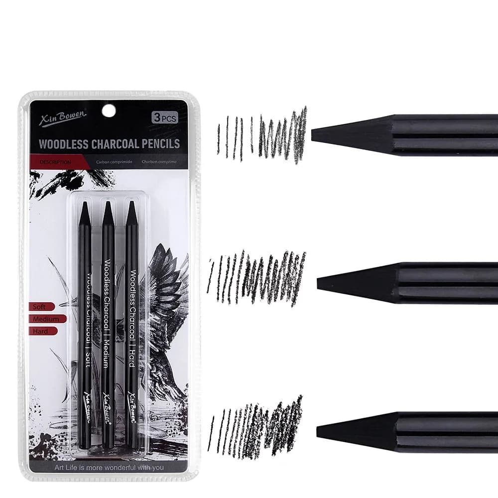 3Pcs Soft/Medium/Hard Charcoal Pencils Set Drawing Pencil White/Black Charcoal Pen Sketch Pencil Professional Art Supplies