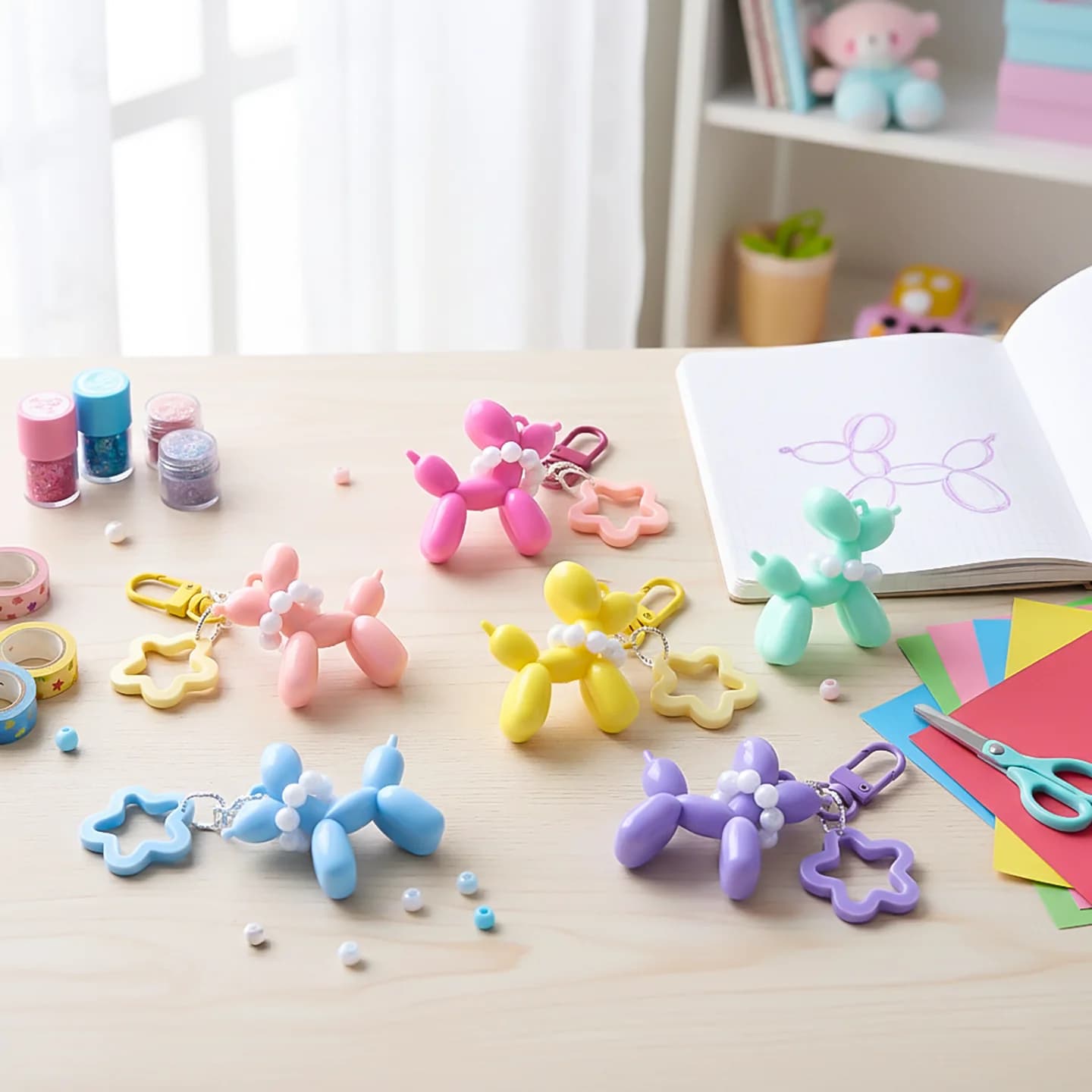 1 pz Ciondolo Portachiavi a Forma di Cane Palloncino in Gelatina con Perla, Ciondolo Carino per Borsa, Portachiavi a Stella a Cinque Punte Cava, Accessorio per Auto, Borsa, Zaino, Regalo per Ragazze