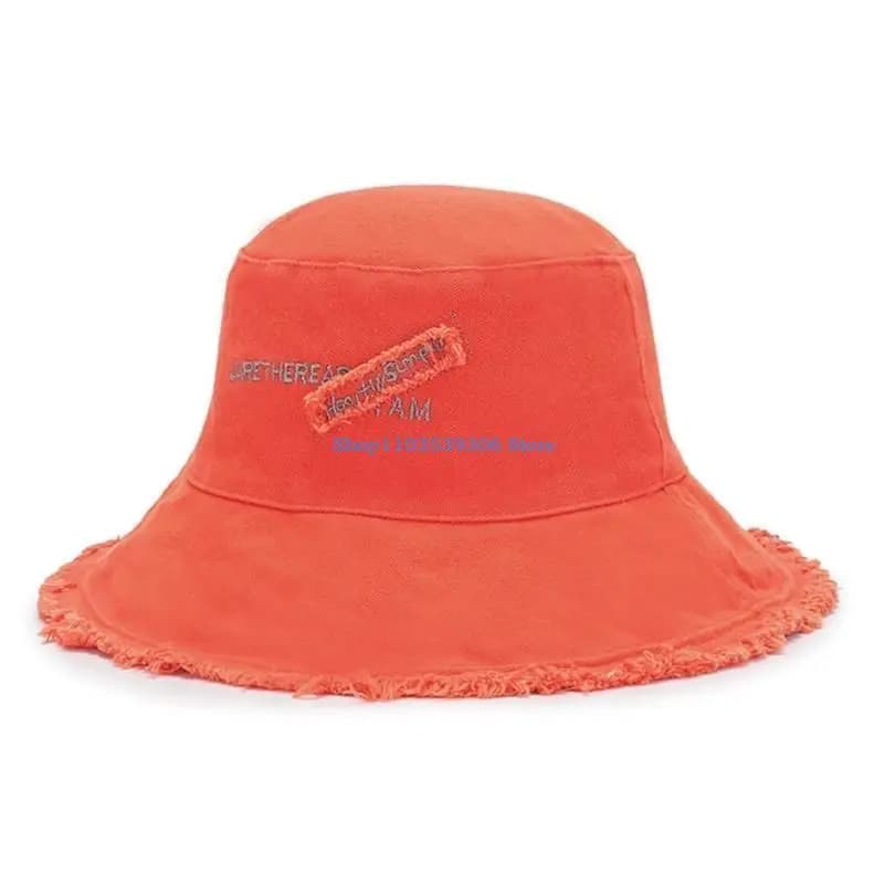 400A Unisex Rough Selvedge Design Bucket Hat Summer Spring Foldable Fisherman Cap Distressed Hat for Friend Family