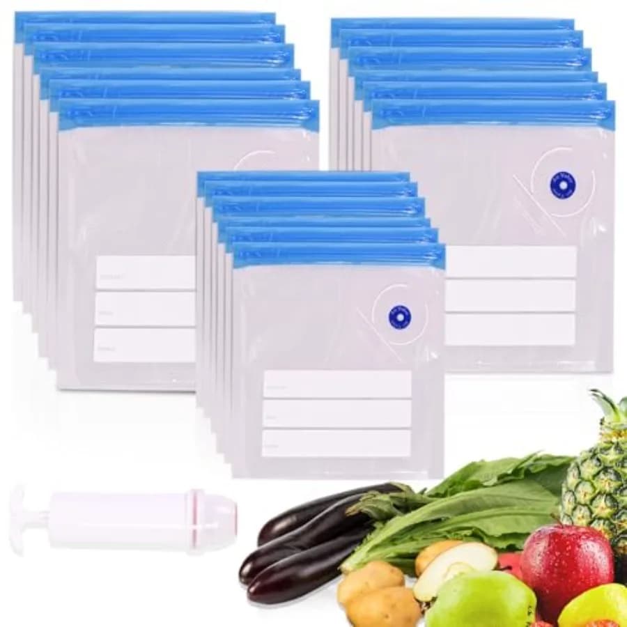 Sous Vide Bags, 24PCS 3Size Reusable Vacuum Seal Bags for Food, Vacuum Zipper Sealer Bag with Hand Pump, Sous Vide Cooking, Fre