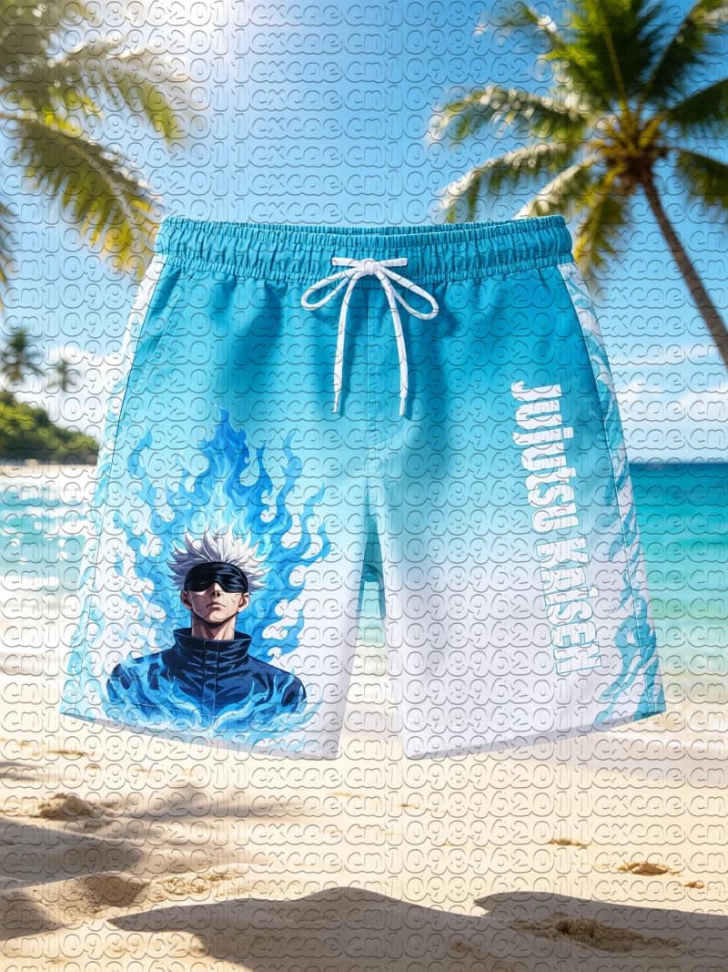 Summer New Manga Jujutsu Kaisen Gojo Satoru Blue Flame Gradient Quick Dry Beach Shorts Unisex Men Women Anime Swim Trunks Y2k
