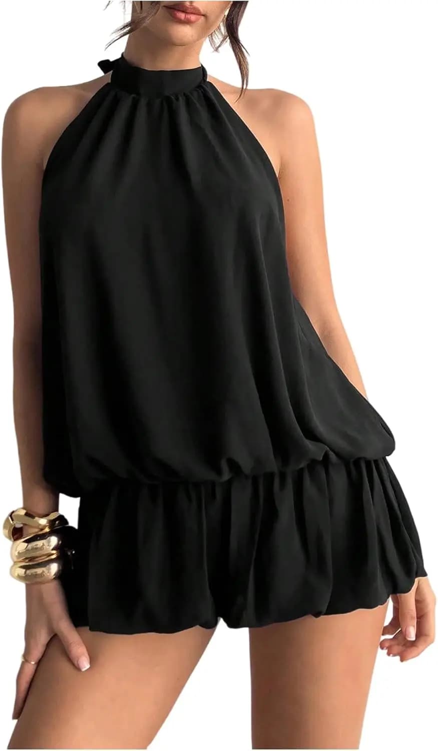 Women's Y2K Summer Dress with American Neckline, Open Neck with Laccetti, Sleeveless, Arricised Hem, Mini Bubble Dress for Exit