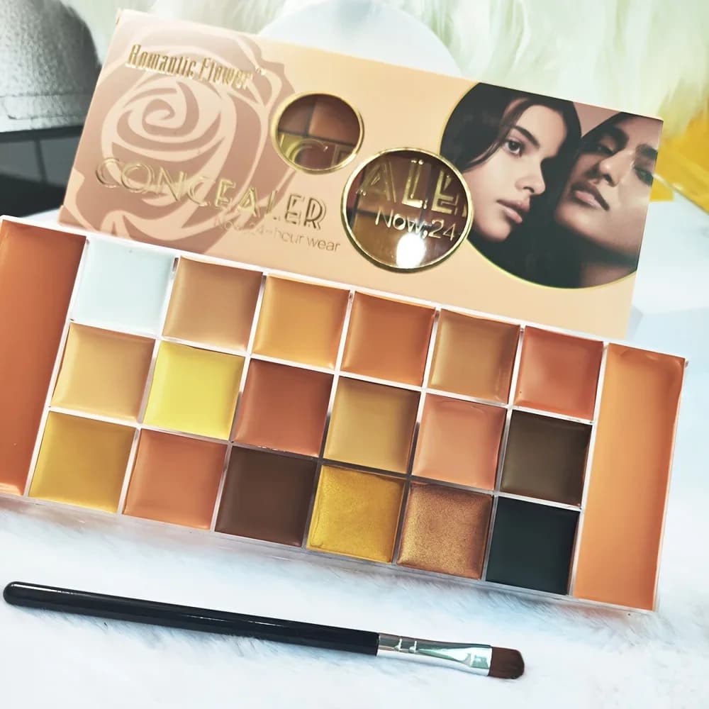 20-Color Earth Tone Eyeshadow Palette with Mini Brush Brightening Concealer Multi-Purpose Makeup Water-Blend Formula