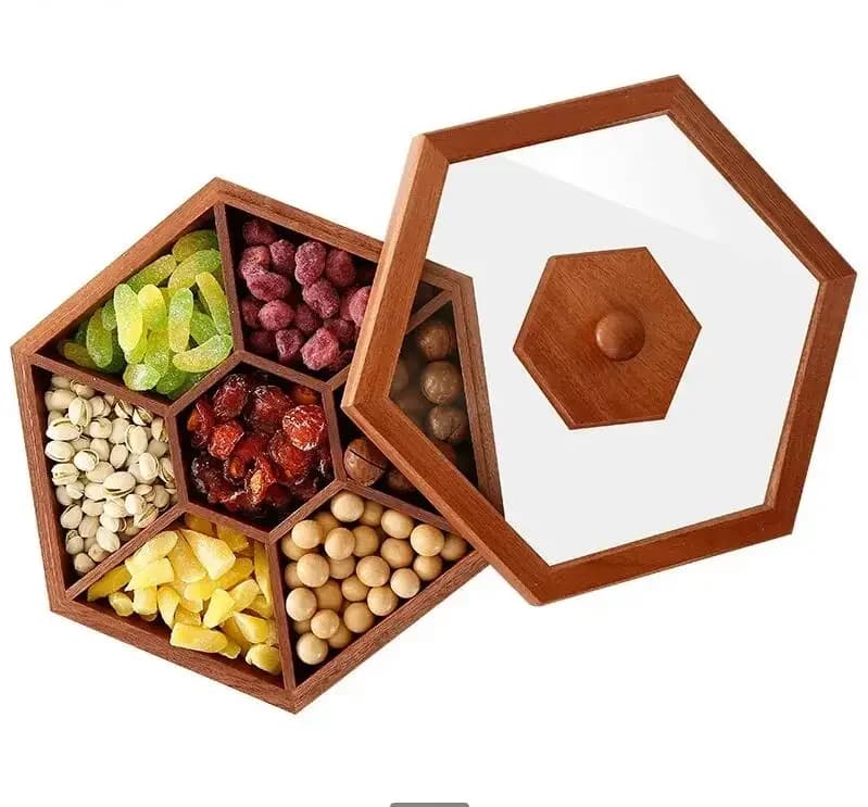 Scatola per caramelle Frutta secca in legno con coperchio Separato Melone Soggiorno Portaoggetti Snack per la casa