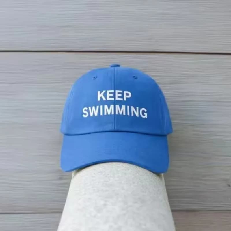 2026 Trendy keep Swimming New Letter Embroidery Baseball Caps For Men And Women Fashionable Sunscreen Soft Top Hat Duckbill Cap