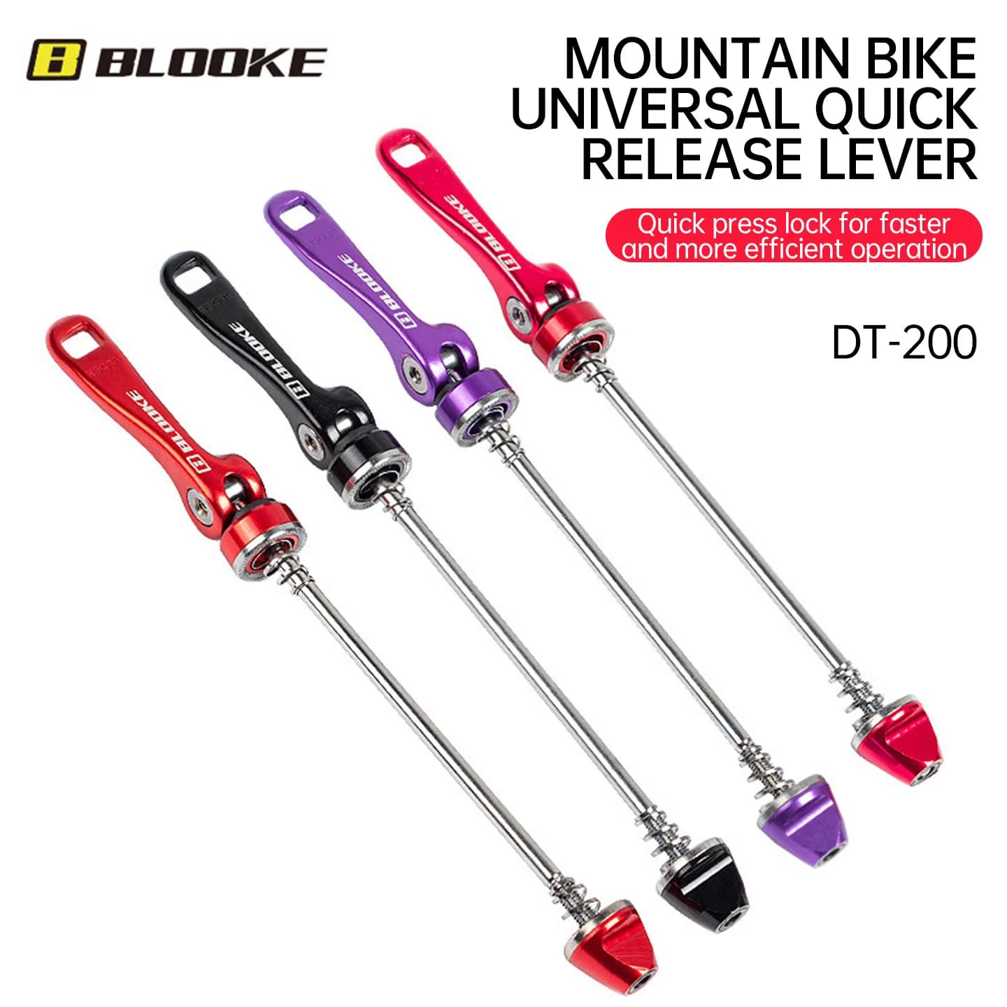 BLOOKE DT200 MTB Quick Release Skewer Set, Front & Rear Wheel Hub QR Levers with Threaded Rods, Cycling Bike Accessories