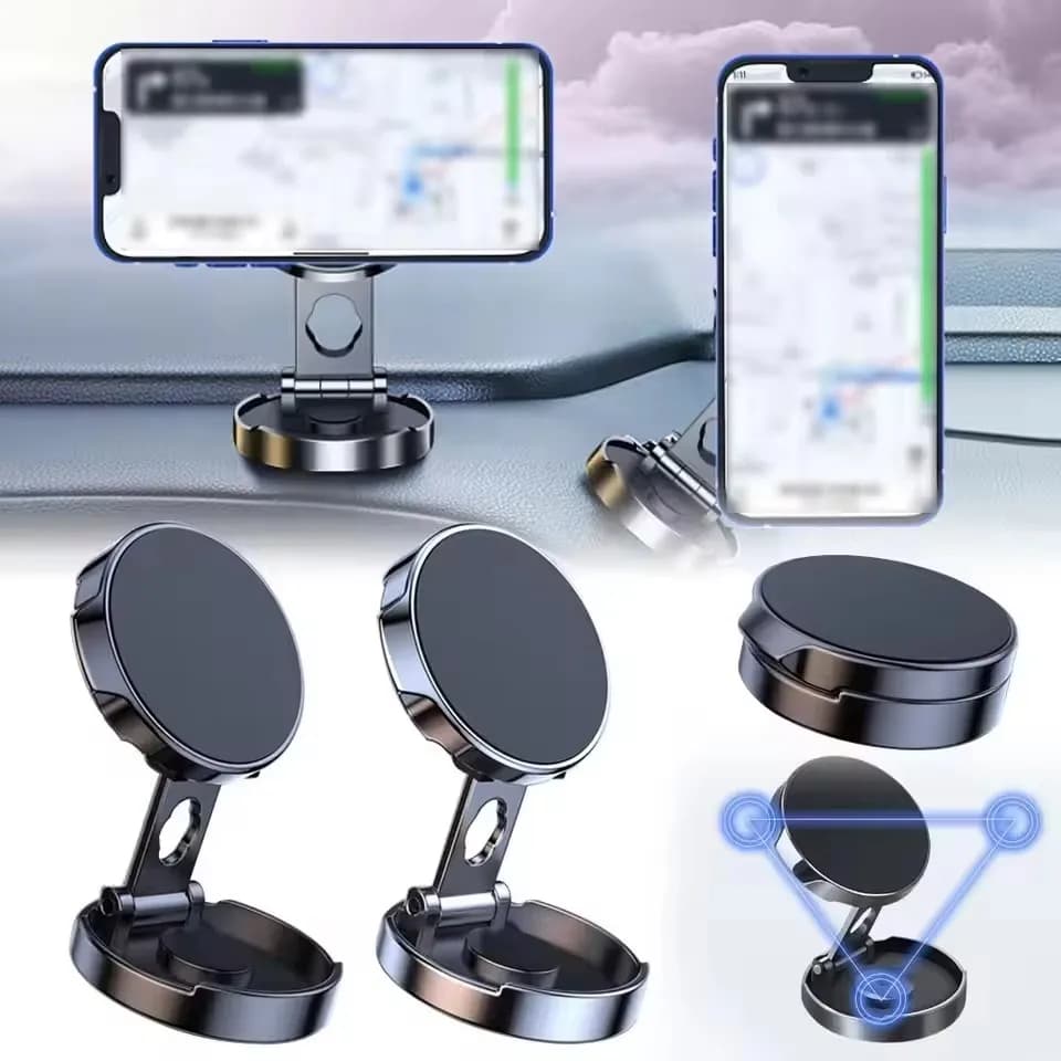 Supporto magnetico pieghevole rotondo per auto, supporto per telefono cellulare ruotabile a 360 gradi, supporto magnetico resistente per iPhone Samsung.