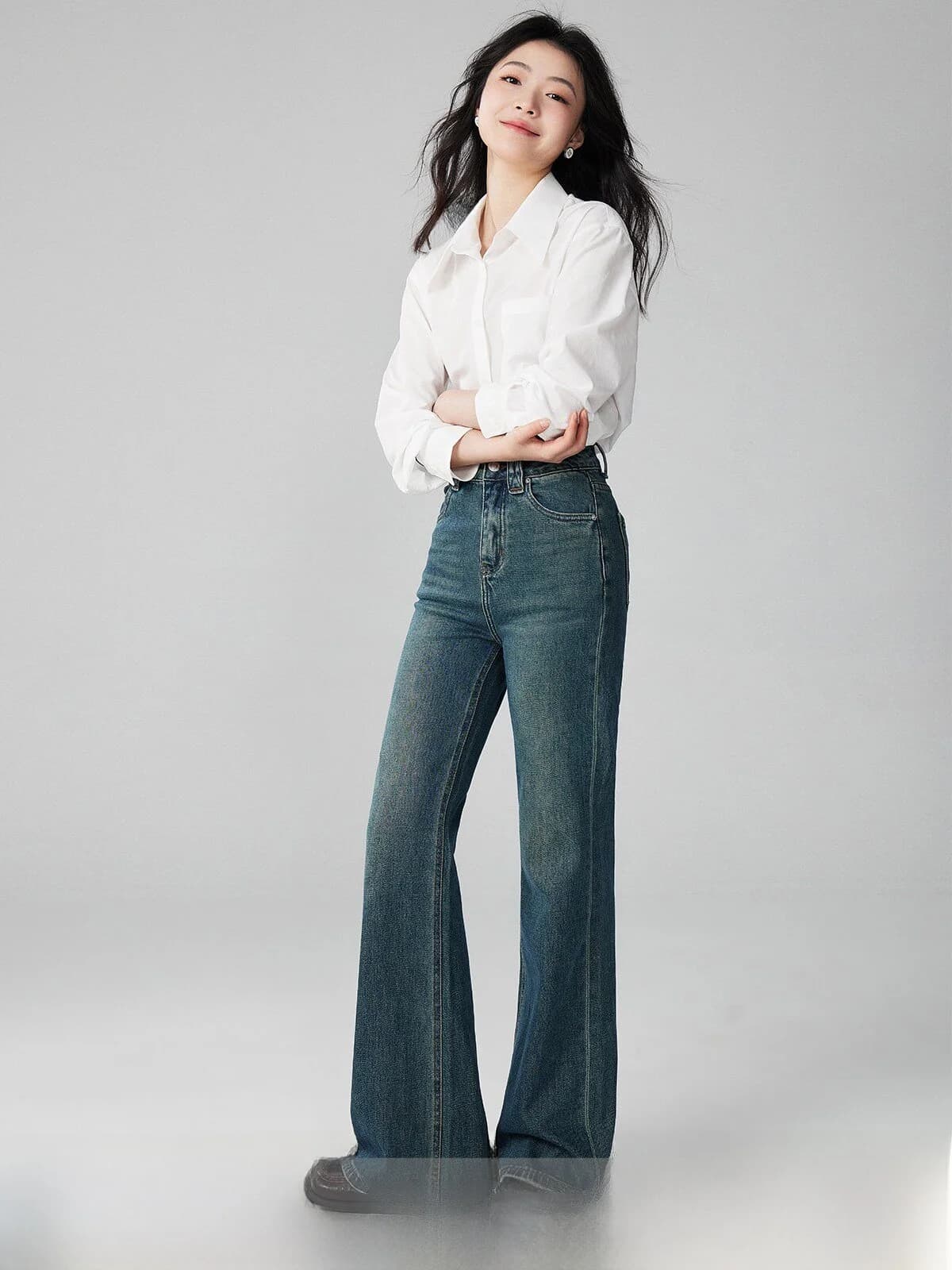 Jeans JACOOBS a Vita Alta e Gamba Larga a Zampa d'Elefante, Nuovo Stile Primavera-Autunno per Donna, Pantaloni Slim Fit a Tutta Lunghezza