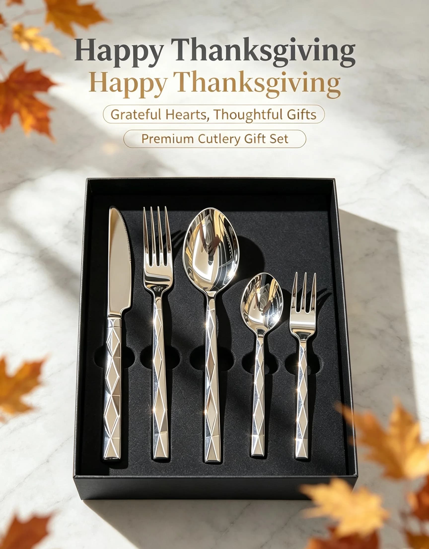 Diamond Handle 304&420 Stainless Steel Cutlery Set,Thanksgiving Gift Box Tableware for Home Dinner