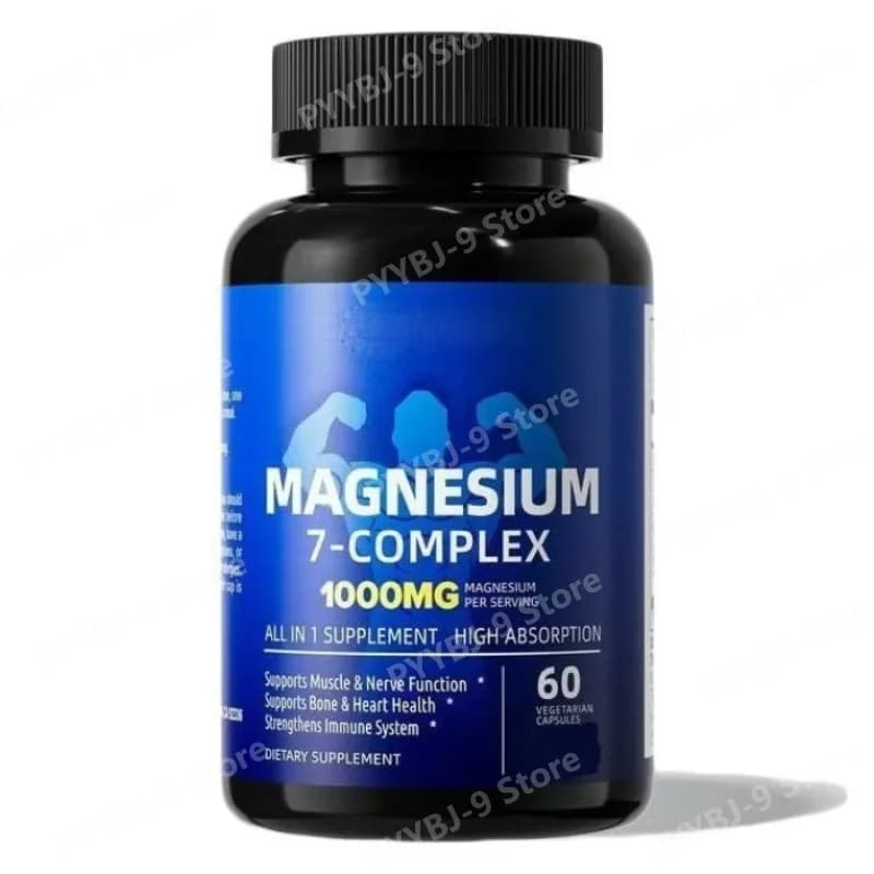 Integratore di Magnesio 7 Complessi con Glicinato, Citrato, Malato, Chelato, Zinco, Vitamina D3, B6 per Sonno e Sollievo Muscolare, 60 Capsule