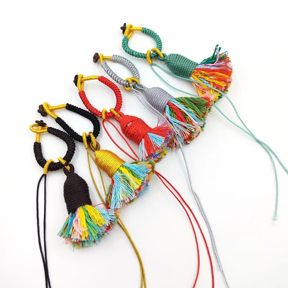 Ancient-Style Tibetan Hand-Rolled Cotton Thread Small Tassels Bag Keychain Pendant Rope Mobile Phone Pendant Decoration Woven