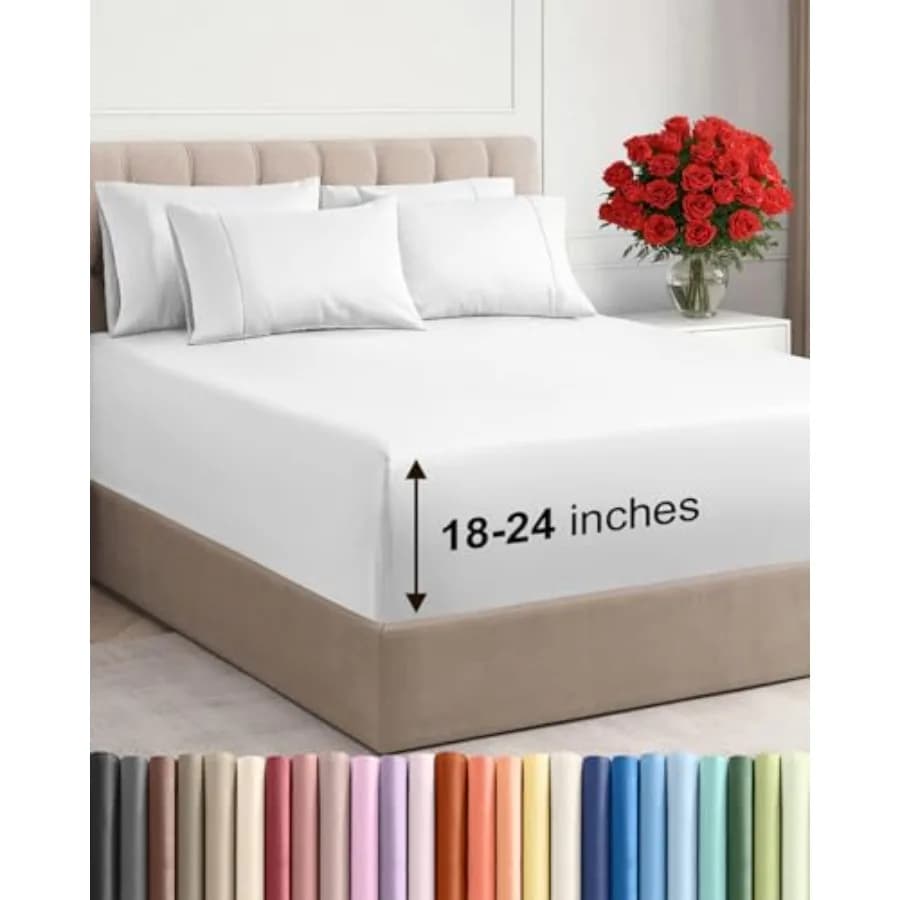 Extra Deep Sheet Set - 6 Pcs Breathable and Cooling Sheets - Hotel Luxury Bedding for Women, Men, and Teens - Easy and Secure F